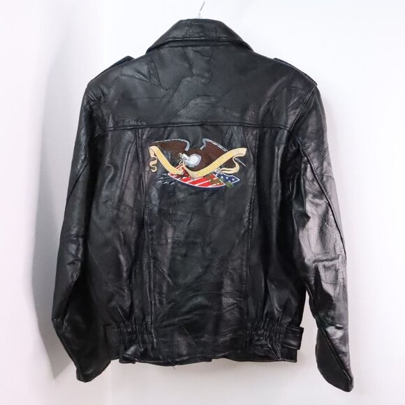 Vintage Men's M God Bless America Eagle Genuine Leather Motorcycle Jacket Coat - Picture 6 of 11